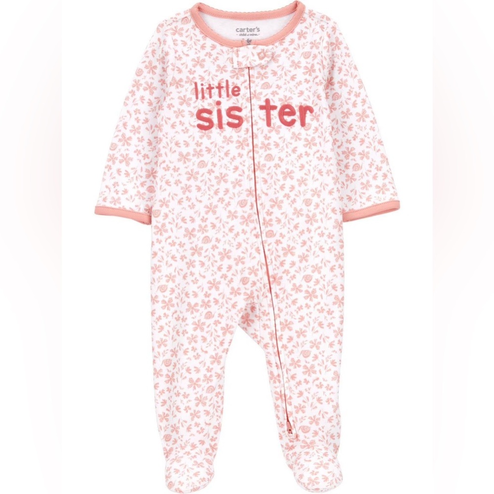 NWT Carters Little Sister Pink Floral Baby One-Piece Sleeper 3-6 months